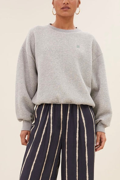 OVERSIZED COTTON SWEATER "LUCKY" GREY/METALLIC GREEN