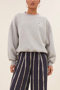 OVERSIZED COTTON SWEATER "LUCKY" GREY/METALLIC GREEN