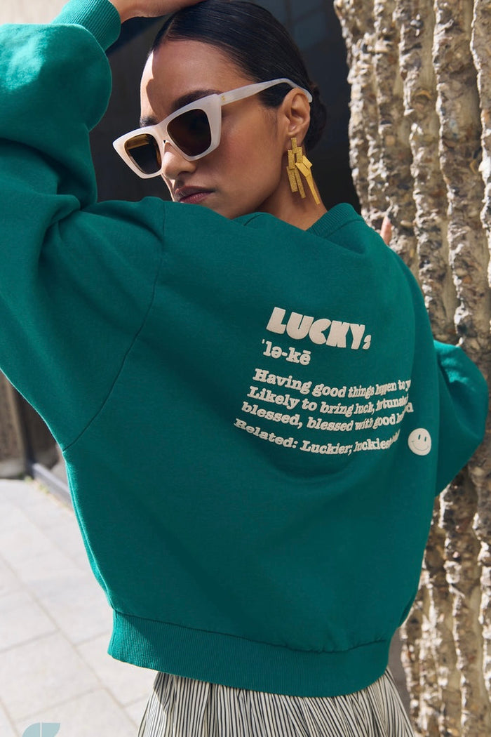 OVERSIZED COTTON SWEATER "LUCKY" PEACOCK GREEN