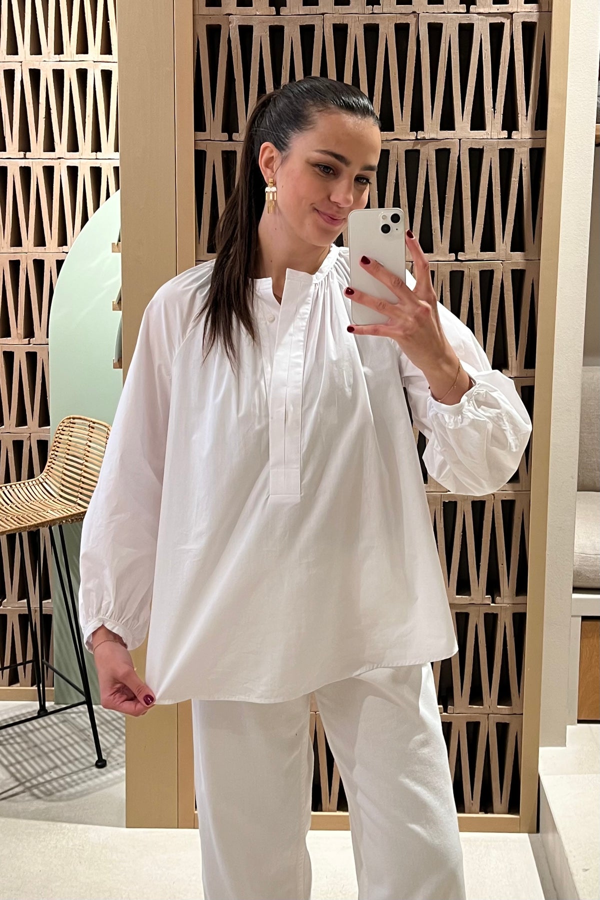 COTTON BLOUSE WITH BALLOON SLEEVES WHITE