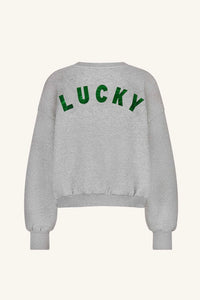 OVERSIZED COTTON SWEATER "LUCKY" GREY/METALLIC GREEN