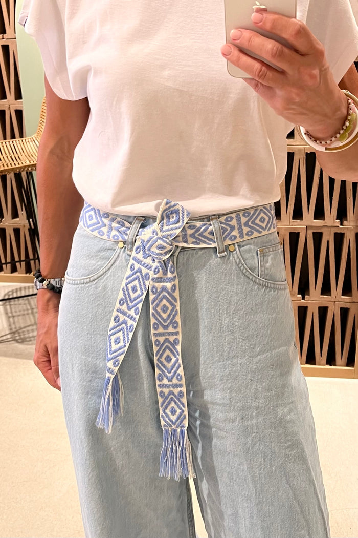 WOVEN BELT "AZTEC" LIGHT BLUE/ECRU