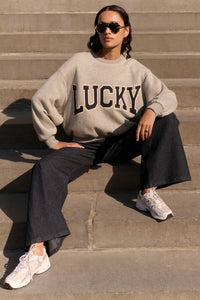 OVERSIZED COTTON SWEATER "LUCKY" GREY/NAVY