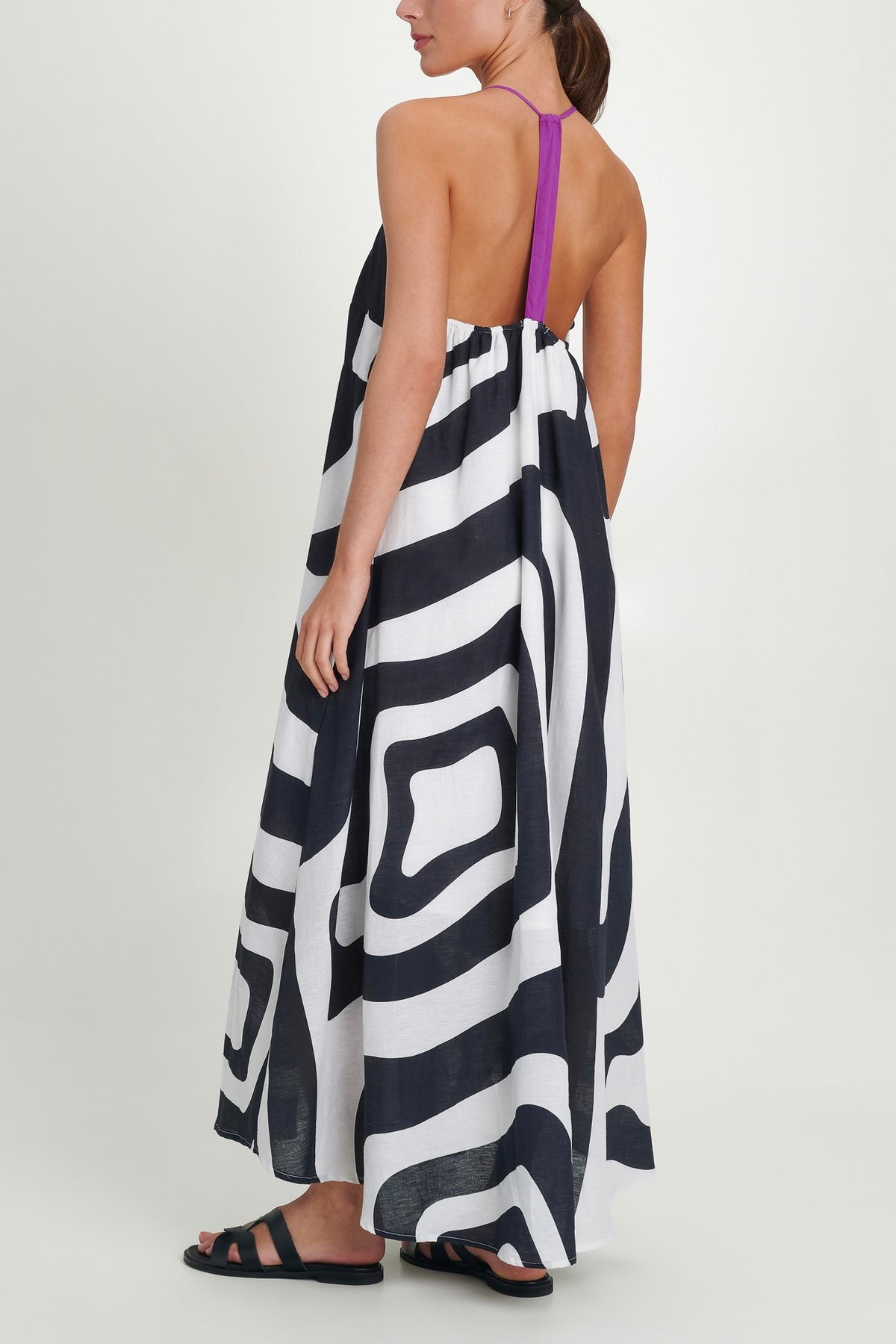 LONG STRAPPY DRESS "ANAFI" BLACK/WHITE/LILAC