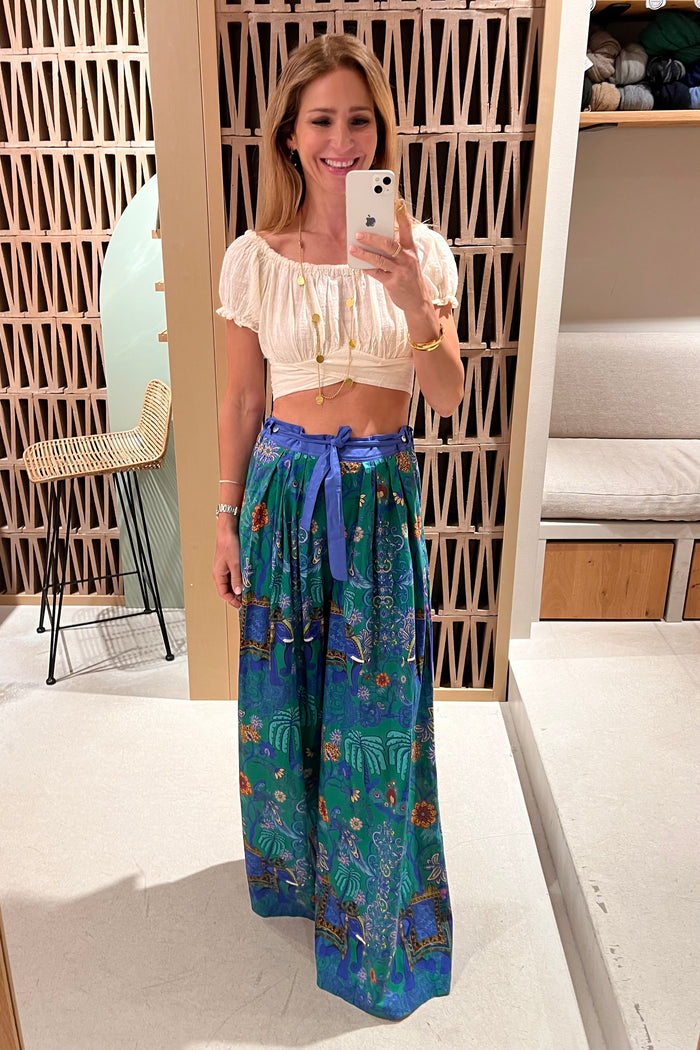 LONG WIDE LEG PANTS "ELAFONISI" GREEN/BLUE