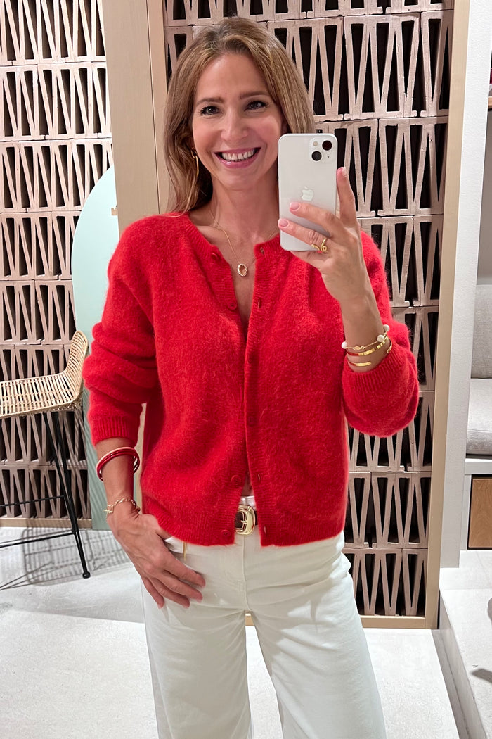 ALPAKA KNIT CARDIGAN NEON RED