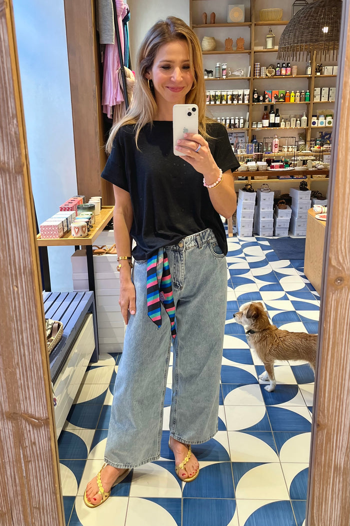 CROPPED BAMBOO LINEN T-SHIRT BLACK