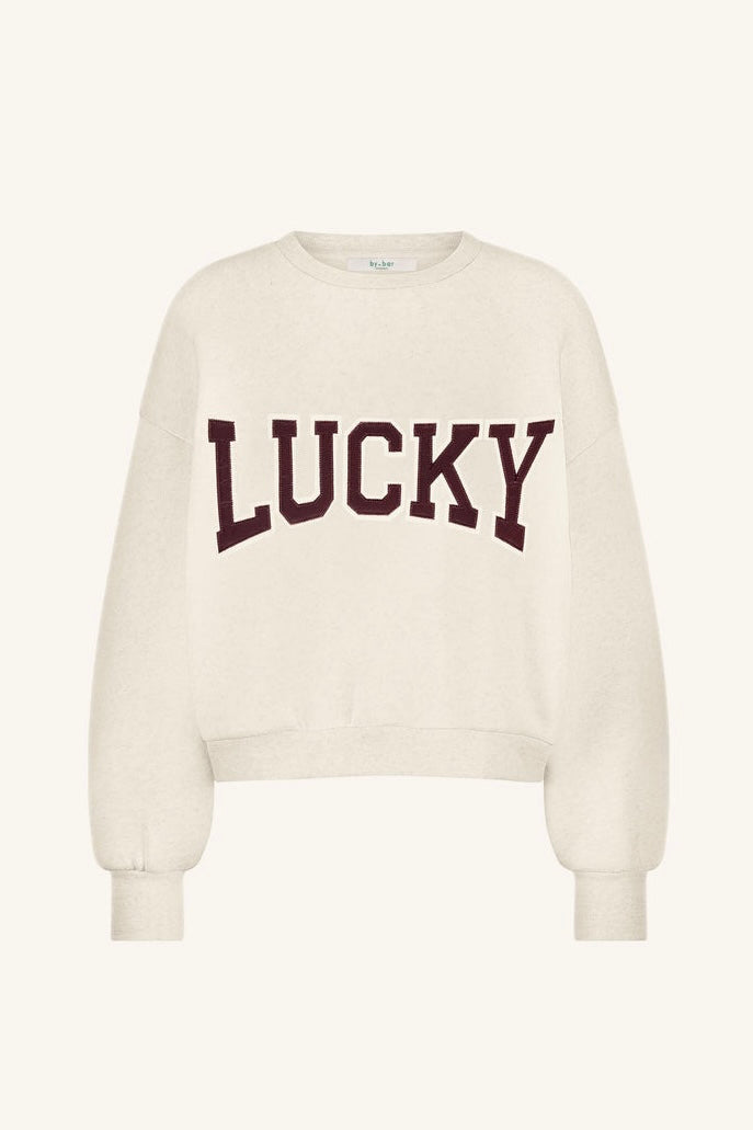 OVERSIZED COTTON SWEATER "LUCKY" CREAM/BORDEAUX