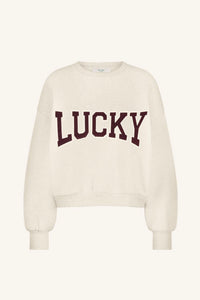 OVERSIZED COTTON SWEATER "LUCKY" CREAM/BORDEAUX
