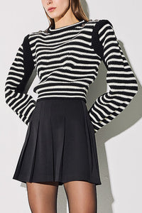 CROPPED KNIT PULLOVER "STRIPES" BLACK/WHITE