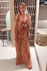 LONG TRANSPARENT CHIFFON DRESS "ROSE" BROWN