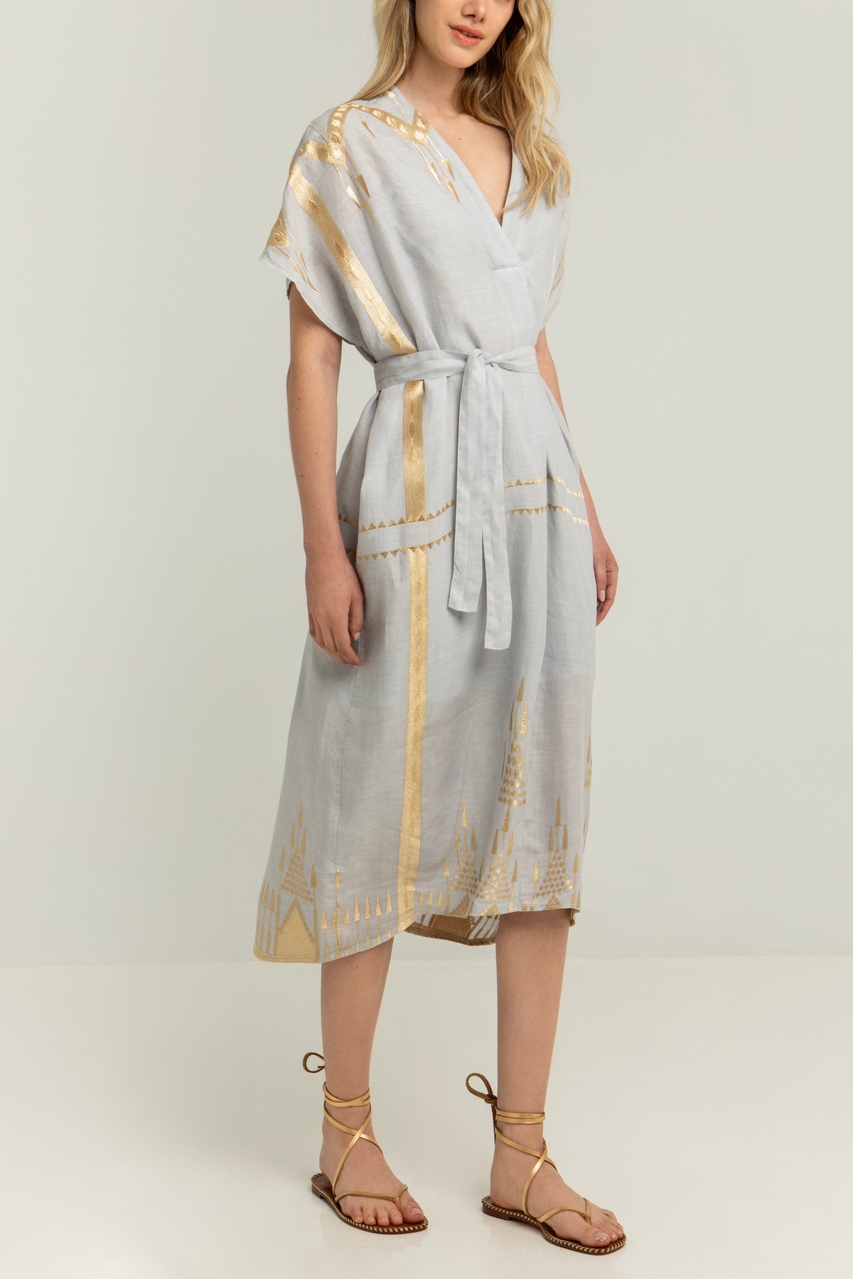 OVERSIZED KAFTAN DRESS "ROOTS" LIGHT GREY/GOLD