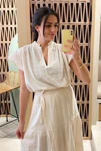 COTTON BLOUSE WITH RUFFLES "PATMOS" NATURAL