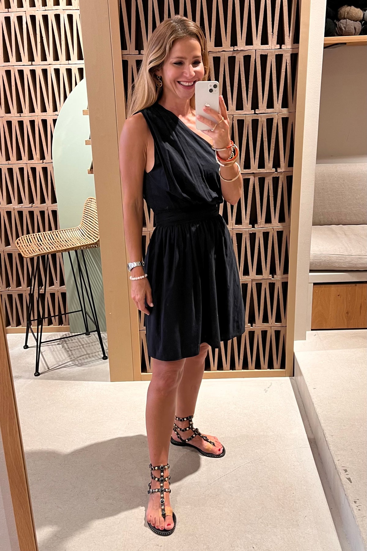 SHORT ONE SHOULDER COTTON WRAP DRESS "ALEA" BLACK