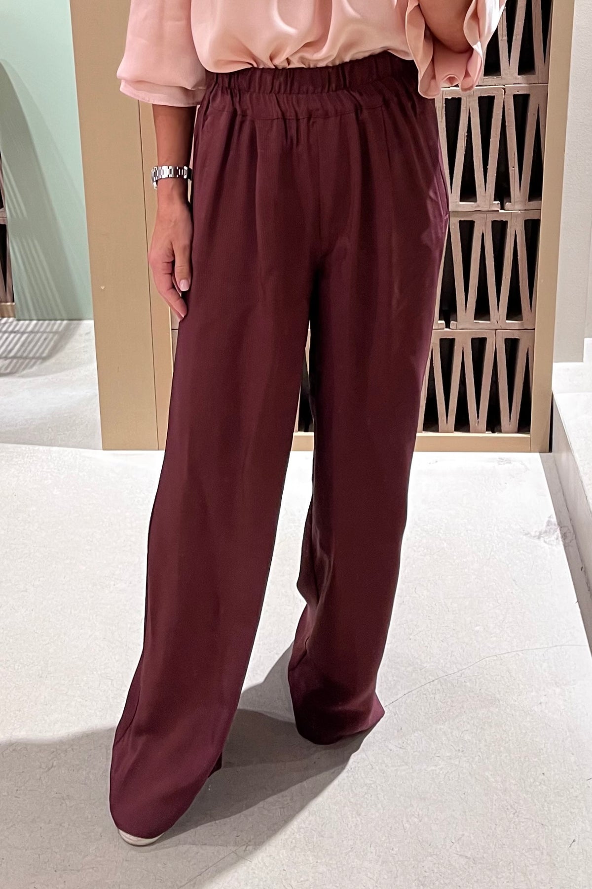 WIDE LEG VISCOSE PANTS „BURGUNDY“
