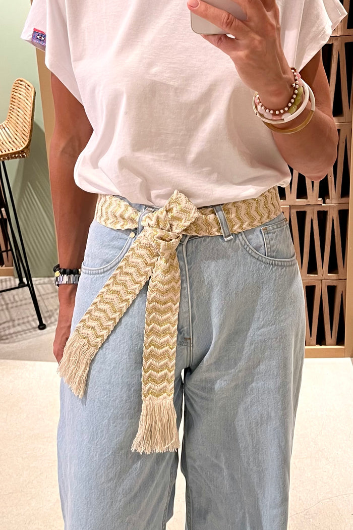 WOVEN BELT "CHEVRON" GOLD/ECRU