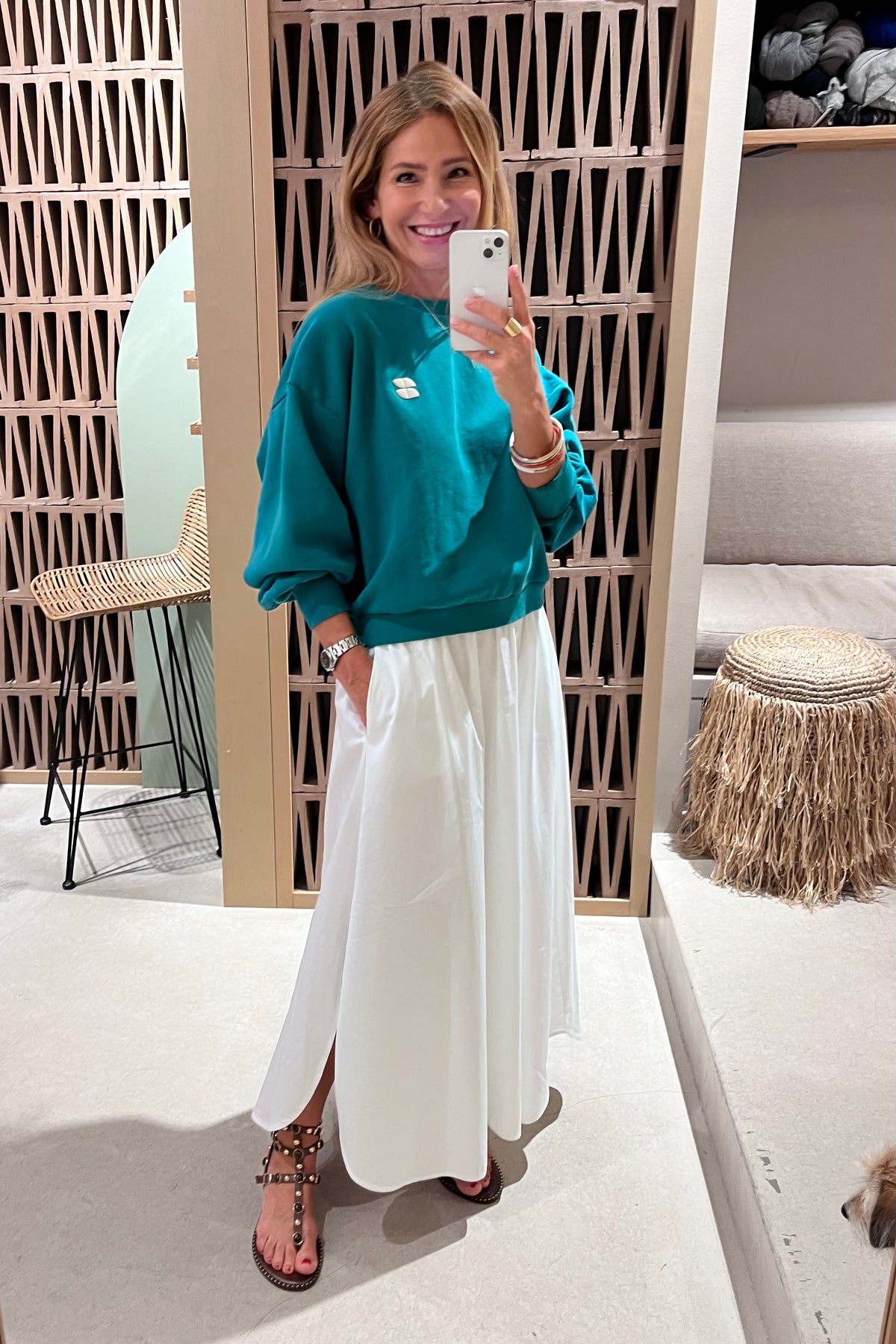 OVERSIZED COTTON SWEATER "LUCKY" PEACOCK GREEN