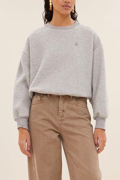 OVERSIZED COTTON SWEATER "LUCKY" GREY/METALLIC GREEN