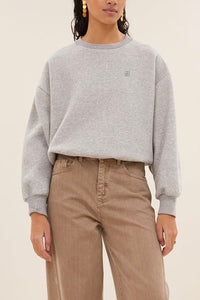 OVERSIZED COTTON SWEATER "LUCKY" GREY/METALLIC GREEN