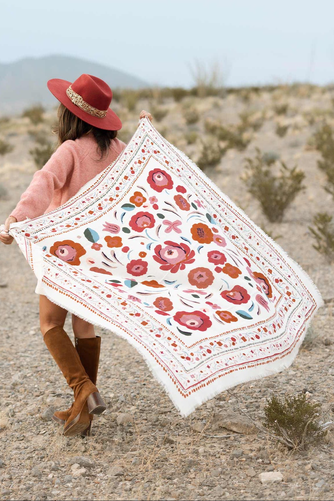 WOOL SILK SCARF "WINTERBLOOM" CREME