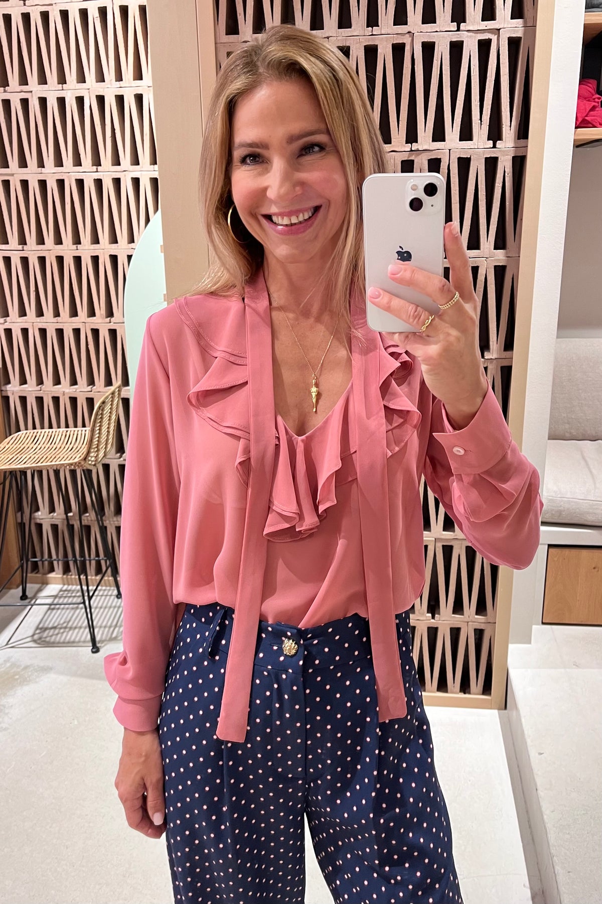 CHIFFON BLOUSE WITH VOLANTS "VALENTINA" DUSTY PINK