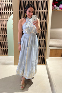 MIDI HALTERNECK DRESS "ROOTS" GREY/CHAMPAGNE