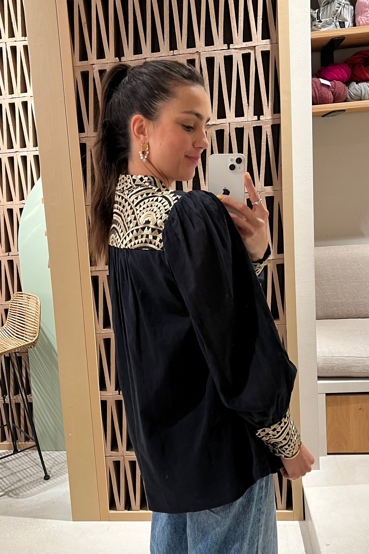 COTTON BLOUSE "TRIANGLE" BLACK/GOLD