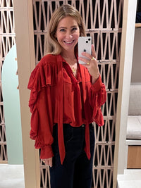 CHIFFON BLOUSE WITH VOLANTS CHILI