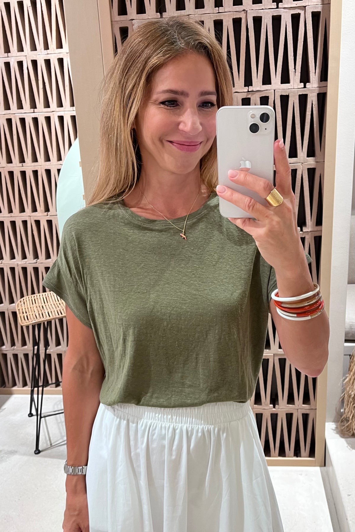 CROPPED BAMBOO LINEN T-SHIRT KHAKI