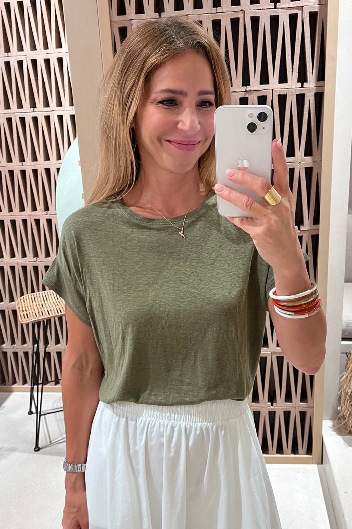 CROPPED BAMBOO LINEN T-SHIRT KHAKI