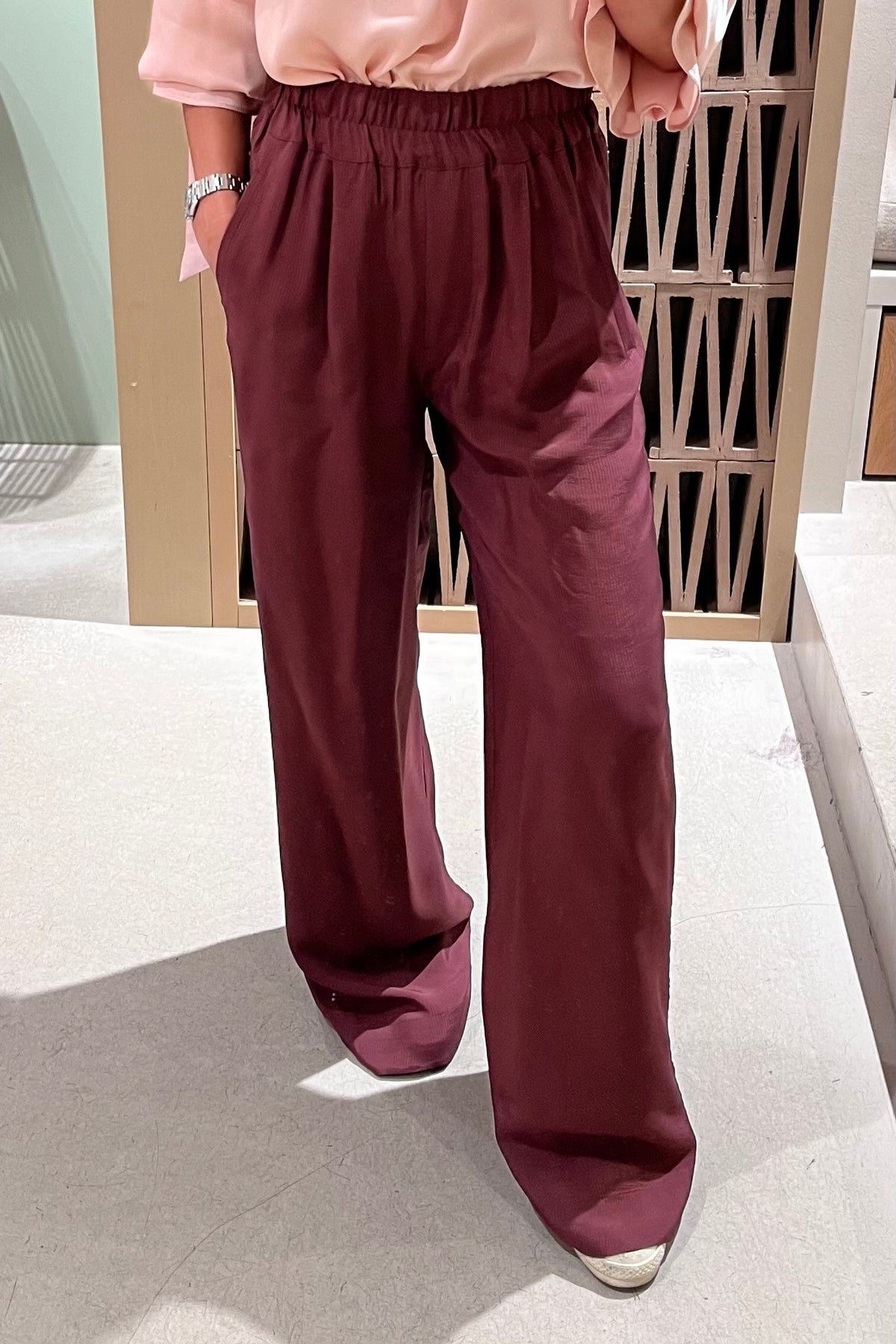 WIDE LEG VISCOSE PANTS „BURGUNDY“