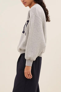 OVERSIZED COTTON SWEATER "LUCKY" GREY/NAVY
