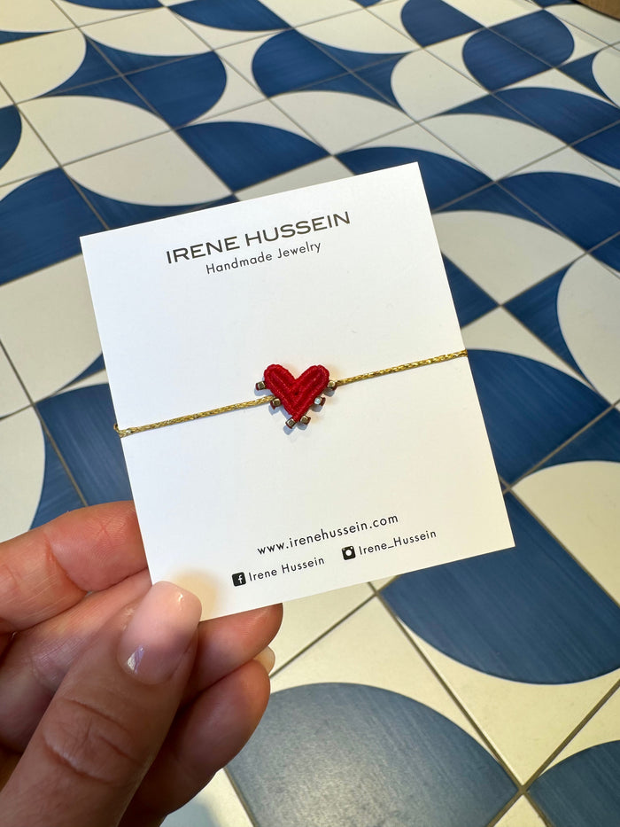 MAKRAMEE BRACELET "HEART" RED/HEMATITE