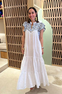 MIDI DRESS WITH RUFFLES "TRIANGLE" WHITE/BLUE