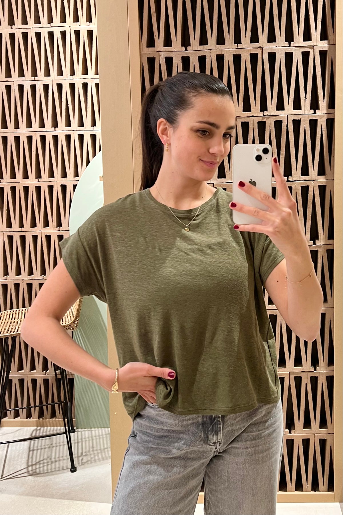 CROPPED BAMBOO LINEN T-SHIRT KHAKI