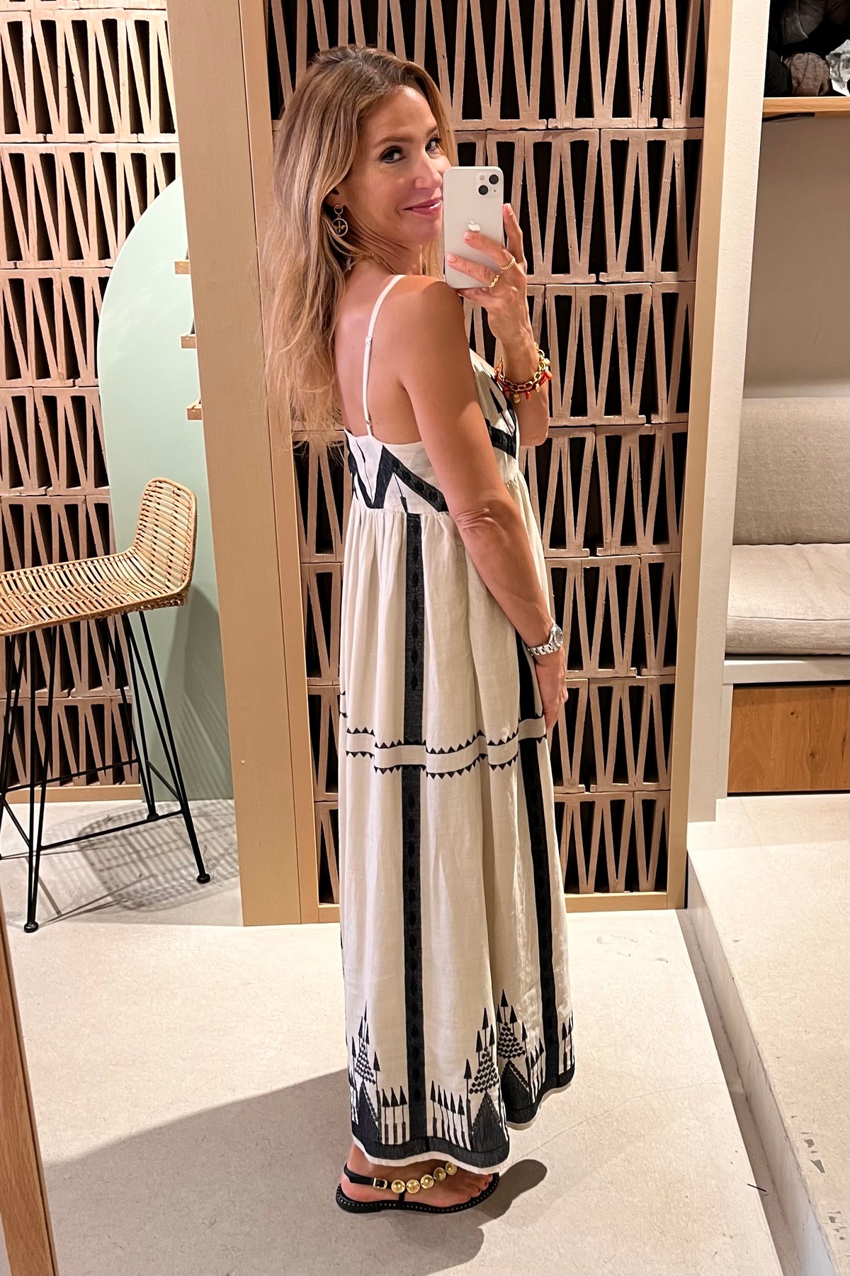 STRAPPY RAMIE MIDI DRESS "ROOTS" SAND/BLACK