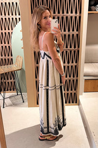 STRAPPY RAMIE MIDI DRESS "ROOTS" SAND/BLACK