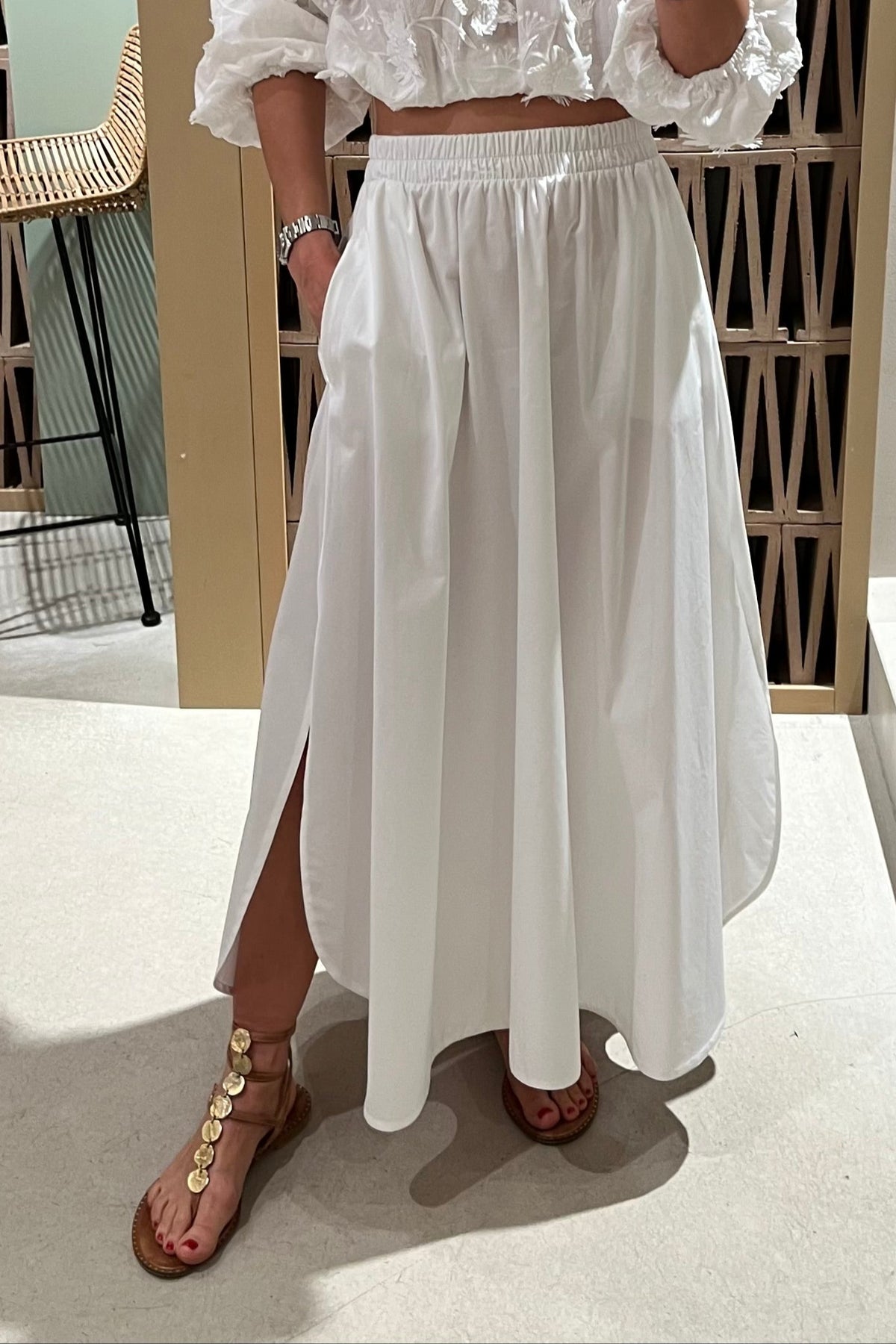 MIDI DRAWSTRING SKIRT "THASSOS" WHITE