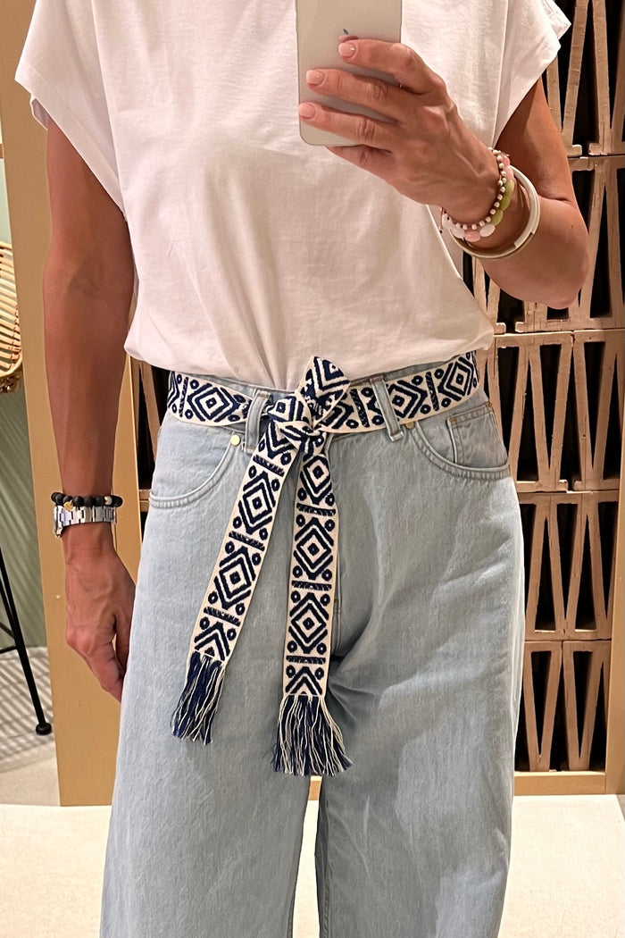 WOVEN BELT "AZTEC" NAVY/ECRU