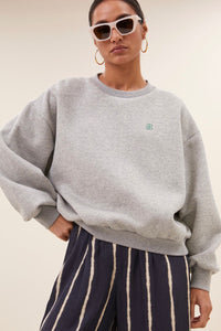 OVERSIZED COTTON SWEATER "LUCKY" GREY/METALLIC GREEN