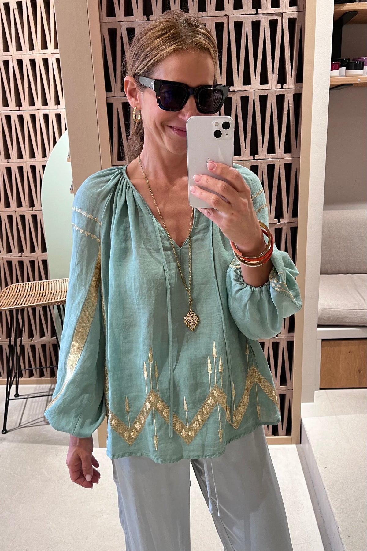 OVERSIZED BLOUSE "ROOTS" SEA GREEN/GOLD