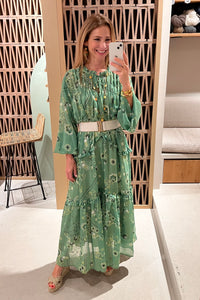LONG TRANSPARENT CHIFFON DRESS "SUEZ" GREEN