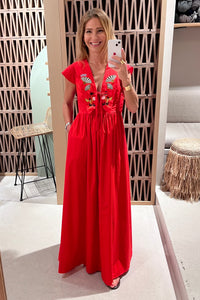 LONG BACKLESS DRESS "MALAGUENA” RED