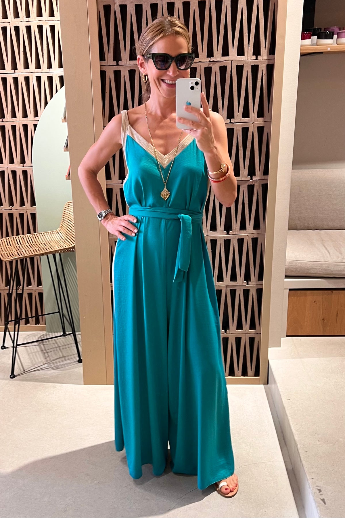 FLOWY JUMPSUIT "ATHENA" EMERALD/GOLD