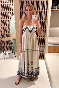 STRAPPY RAMIE MIDI DRESS "ROOTS" SAND/BLACK