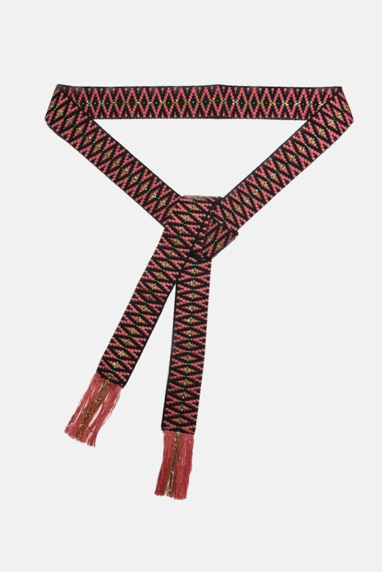 WOVEN BELT "ZIGZAG" - PINK/BLACK/GOLD