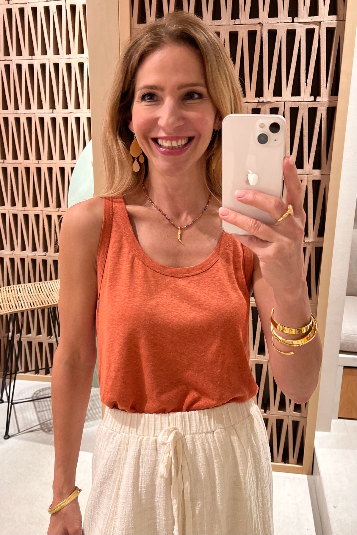 BASIC LINEN TANK TOP BURNED ORANGE