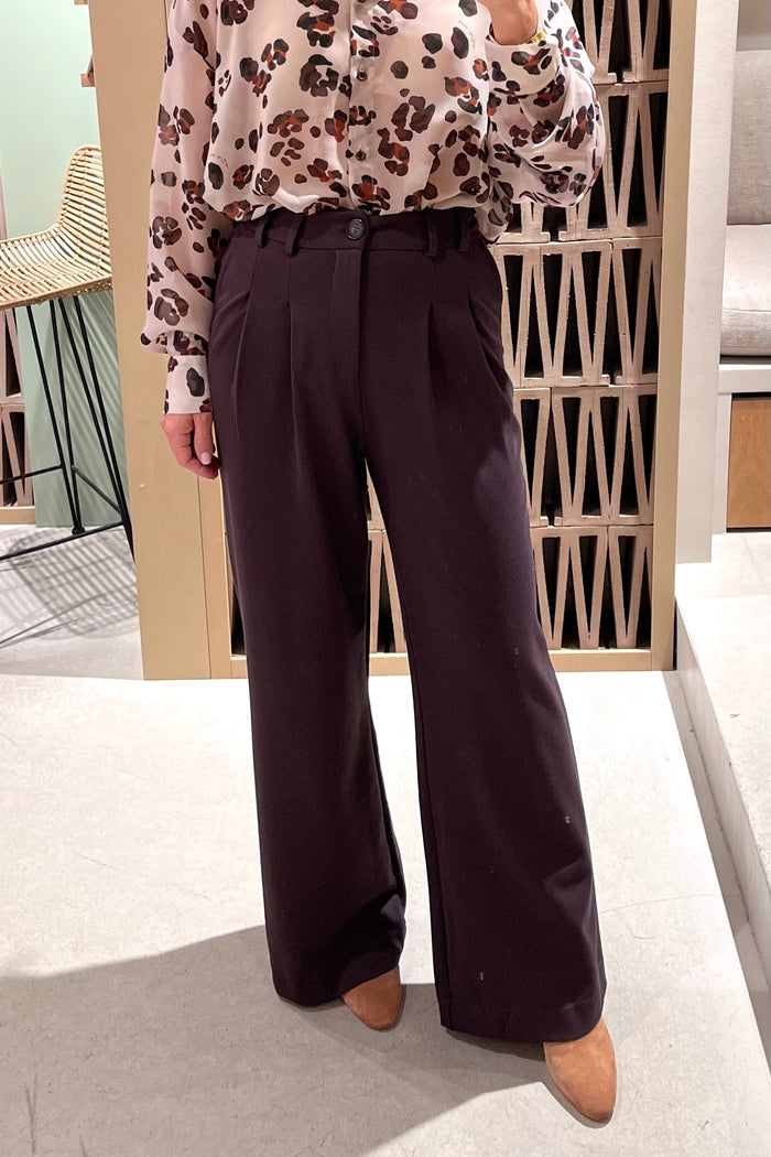 WIDE LEG VISCOSE JERSEY PANTS "PLEATS" BROWN