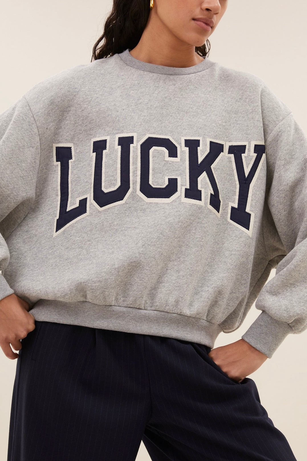 OVERSIZED COTTON SWEATER "LUCKY" GREY/NAVY