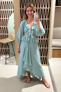 SILK COTTON DRESS WITH CUTOUTS "NYSA" MINT